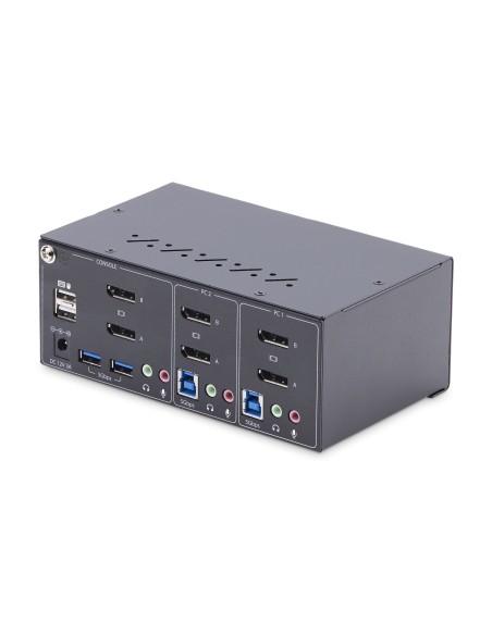 StarTech.com Switch KVM de 2 Puertos DisplayPort para 2 Monitores - Conmutador KVM 4K60Hz - Hub Ladrón 2x USB 5Gb - Hub 2x USB