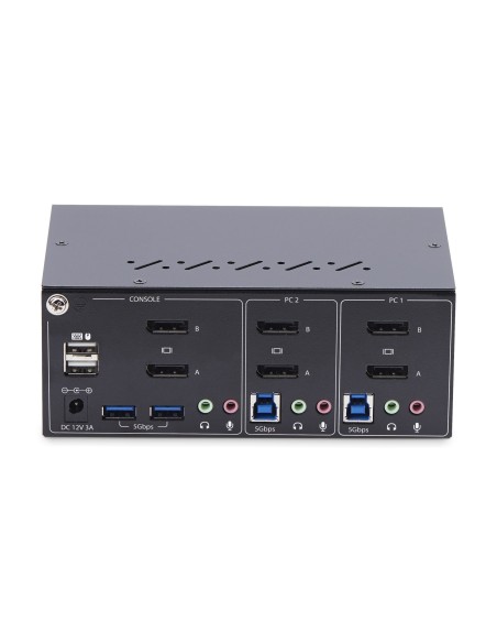 StarTech.com Switch KVM de 2 Puertos DisplayPort para 2 Monitores - Conmutador KVM 4K60Hz - Hub Ladrón 2x USB 5Gb - Hub 2x USB