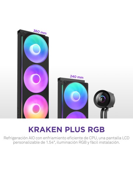 NZXT Kraken Plus RGB 240 Procesador Sistema de refrigeración líquida todo en uno 12 cm Negro