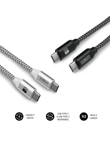 SUBBLIM PACK 2 CABLES USB TIPO USB-C A USB-C 1 M BLACK SILVER SUBBLIM PACK 2 CABLES USB TIPO USB-C A USB-C 1 M BLACK SILVER