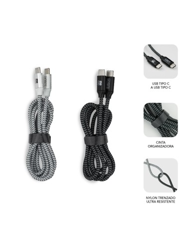 SUBBLIM PACK 2 CABLES USB TIPO USB-C A USB-C 1 M BLACK SILVER