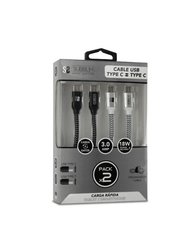 SUBBLIM PACK 2 CABLES USB TIPO USB-C A USB-C 1 M BLACK SILVER