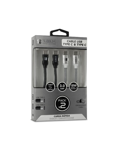 SUBBLIM PACK 2 CABLES USB TIPO USB-C A USB-C 1 M BLACK SILVER SUBBLIM PACK 2 CABLES USB TIPO USB-C A USB-C 1 M BLACK SILVER