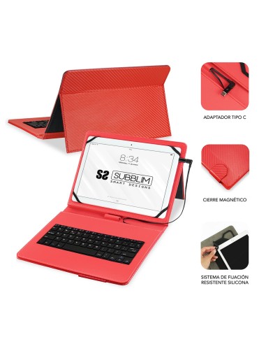 SUBBLIM Funda con Teclado Micro USB - USB C KEYTAB PRO USB 10,1" Red