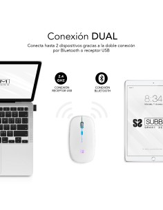 SUBBLIM Ratón Inalámbrico Bluetooth + RF RGB LED Dual Flat Mouse White 2