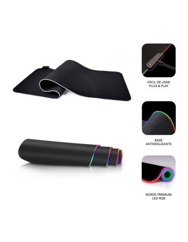 SUBBLIM Alfombrilla Tapete Ratón Luz LED RGB 9 colores Extra Grande