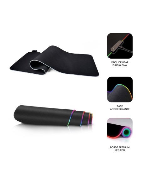 SUBBLIM Alfombrilla Tapete Ratón Luz LED RGB 9 colores Extra Grande