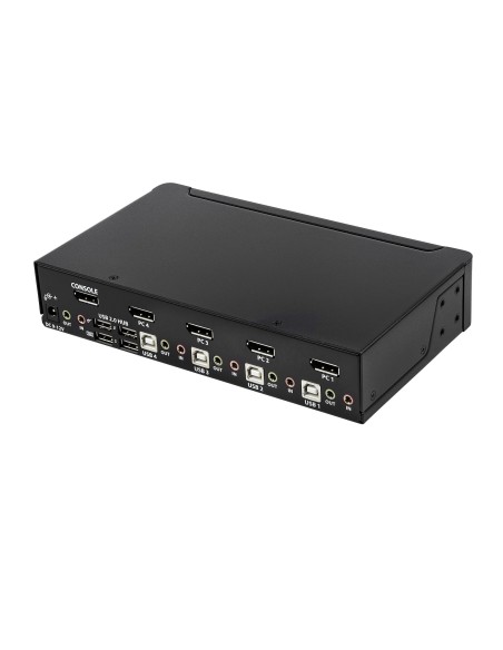 StarTech.com Switch Conmutador KVM de 4 Puertos DisplayPort - 4K 60Hz - para Una Pantalla - Switch KVM de 4 Puertos DP 1.2 con