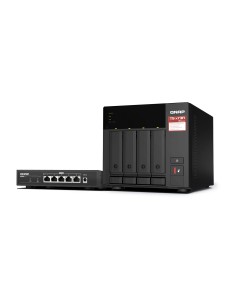 QNAP TS-473A + QSW-1105-5T Bundle Pack NAS Torre Ryzen Embedded V1500B 8 GB DDR4 0 TB QNAP Turbo System Negro