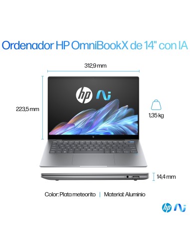 HP OmniBook X 14-fe0008ns Copilot+ PC Qualcomm Snapdragon X1E-78-100 Portátil 35,6 cm (14") Pantalla táctil 2.2K 16 GB