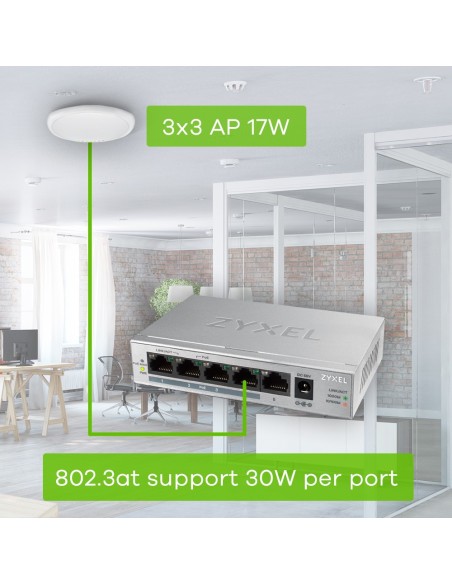 Zyxel GS1005HP No administrado Gigabit Ethernet (10 100 1000) Energía sobre Ethernet (PoE) Plata Zyxel GS1005HP No administrado Gigabit Ethernet (10 100 1000) Energía sobre Ethernet (PoE) Plata