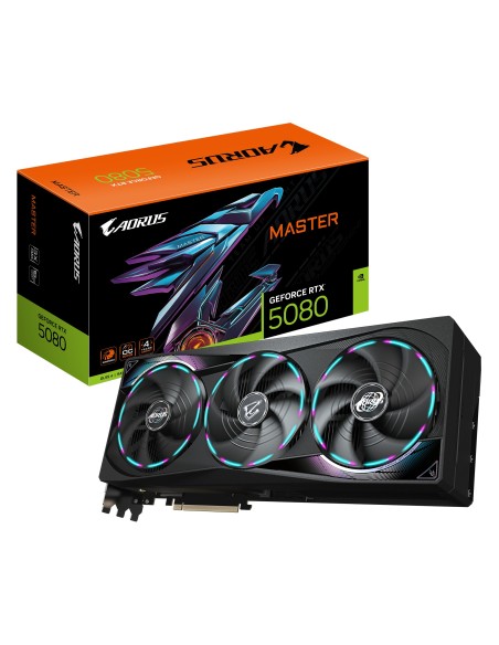 GIGABYTE AORUS GeForce RTX 5080 MASTER 16G Tarjeta Gráfica - 16GB GDDR7, 256 bits, PCI-E 5.0, 2805MHz Core Clock, 3 x GIGABYTE AORUS GeForce RTX 5080 MASTER 16G Tarjeta Gráfica - 16GB GDDR7, 256 bits, PCI-E 5.0, 2805MHz Core Clock, 3 x