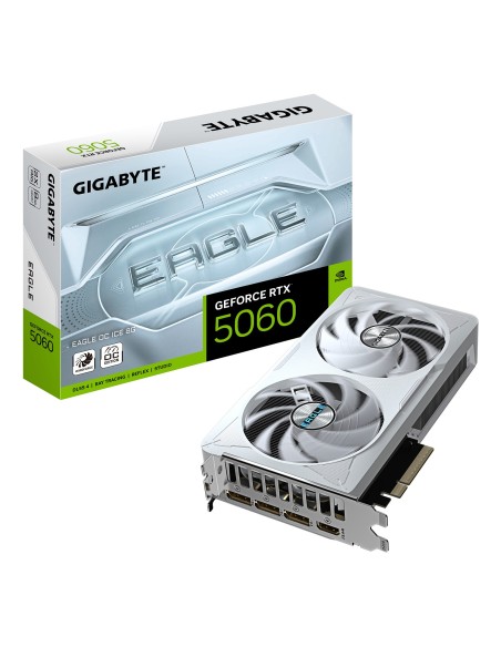 GIGABYTE GeForce RTX 5060 EAGLE OC ICE 8G Tarjeta Gráfica - 8GB GDDR7, 128bit, PCI-E 5.0, 2550 MHz Frecuencia del núcleo, 3 x GIGABYTE GeForce RTX 5060 EAGLE OC ICE 8G Tarjeta Gráfica - 8GB GDDR7, 128bit, PCI-E 5.0, 2550 MHz Frecuencia del núcleo, 3 x