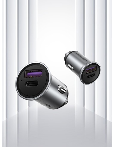 Vention Cargador de Coche FFBH0  1xUSB-Tipo C  1xUSB  20W