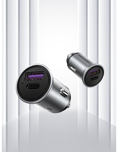 Vention Cargador de Coche FFBH0  1xUSB-Tipo C  1xUSB  20W