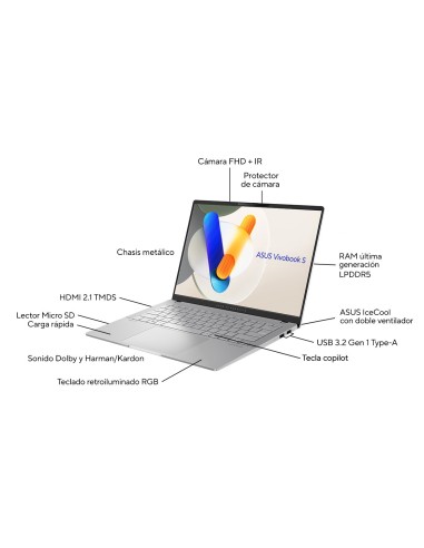 ASUS Vivobook S 14 OLED OLED M5406WA-QD088W Copilot+ PC - Ordenador Portátil 14" WUXGA (AMD Ryzen AI 9 HX 370, 32GB RAM, 1TB