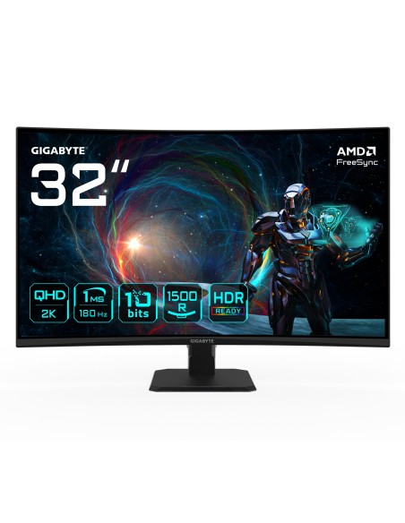 GIGABYTE GS32QCA 31.5" Monitor Curvo para Gaming QHD - 2560 x 1440, 180Hz, 1ms, 250 cd m², FreeSync, HDR Ready, HDMI 2.0, GIGABYTE GS32QCA 31.5" Monitor Curvo para Gaming QHD - 2560 x 1440, 180Hz, 1ms, 250 cd m², FreeSync, HDR Ready, HDMI 2.0,