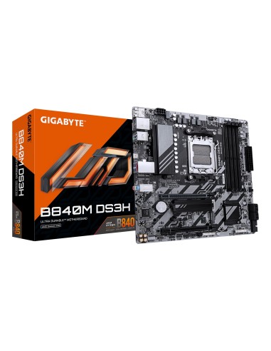 GIGABYTE B840M DS3H Placa base - Procesadores AMD Ryzen 9000, VRM de 8+2+2 fases, hasta 8200 MHz DDR5, 2xPCIe 4.0 M.2, LAN