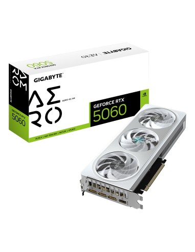 GIGABYTE GeForce RTX 5060 AERO OC 8G Tarjeta Gráfica - 8GB GDDR7, 128bit, PCI-E 5.0, 2595 MHz Frecuencia del núcleo, 3 x