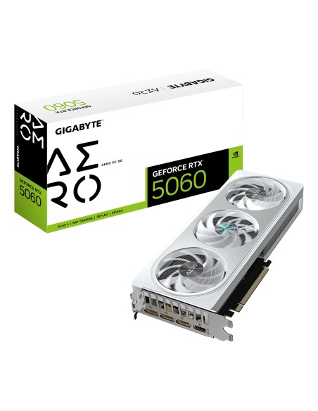 GIGABYTE GeForce RTX 5060 AERO OC 8G Tarjeta Gráfica - 8GB GDDR7, 128bit, PCI-E 5.0, 2595 MHz Frecuencia del núcleo, 3 x GIGABYTE GeForce RTX 5060 AERO OC 8G Tarjeta Gráfica - 8GB GDDR7, 128bit, PCI-E 5.0, 2595 MHz Frecuencia del núcleo, 3 x