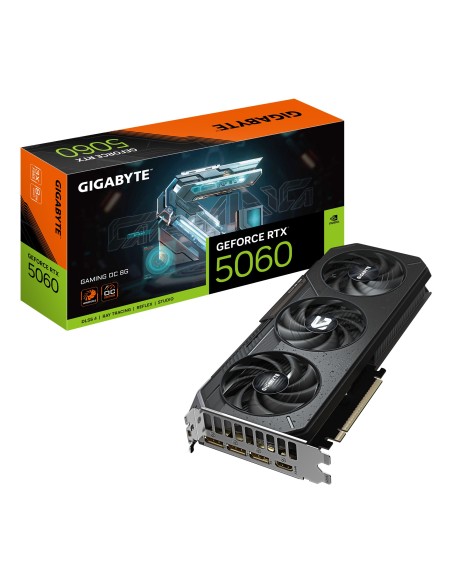 GIGABYTE GeForce RTX 5060 GAMING OC 8G Tarjeta Gráfica - 8GB GDDR7, 128bit, PCI-E 5.0, 2595 MHz Frecuencia del núcleo, 3 x GIGABYTE GeForce RTX 5060 GAMING OC 8G Tarjeta Gráfica - 8GB GDDR7, 128bit, PCI-E 5.0, 2595 MHz Frecuencia del núcleo, 3 x