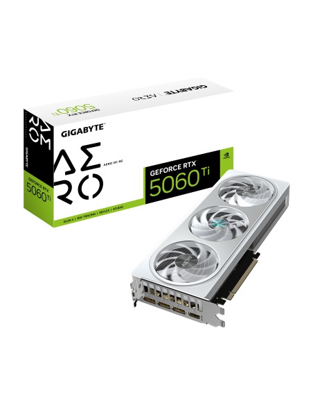 GIGABYTE GeForce RTX 5060 Ti AERO OC 8G Tarjeta Gráfica – 8 GB GDDR7, 128 bits, PCI-E 5.0, 2647 MHz Frecuencia del núcleo, 3 x
