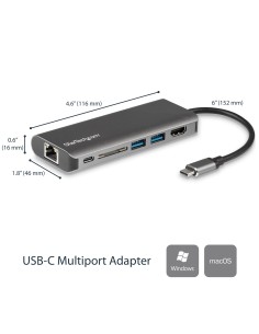 StarTech.com Docking Station para Ordenadores Portátiles USB-C - Replicador de Puertos USB Tipo C HDMI Red Ethernet Lector SD - 2