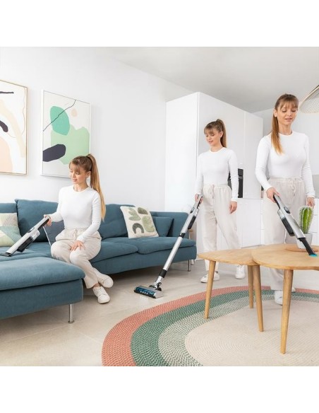 Cecotec 08403 aspiradora de pie y escoba eléctrica Aspiradora escoba 2 en 1 Batería Secar Sin bolsa Negro, Azul, Acero