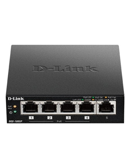 D-Link DGS-1005P E switch No administrado Gigabit Ethernet (10 100 1000) Energía sobre Ethernet (PoE) Negro D-Link DGS-1005P E switch No administrado Gigabit Ethernet (10 100 1000) Energía sobre Ethernet (PoE) Negro