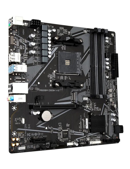 GIGABYTE Placa base A520M DS3H V2 - Soporta CPUs AMD Ryzen serie 5000 AM4, hasta 4733 MHz DDR4 (OC), PCIe 3.0 x16, LAN GbE, USB