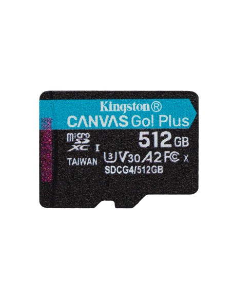 Kingston Technology Tarjeta microSDXC Canvas Go Plus Gen4 de 512 GB, 200 MB s, A2 U3 V30 y adaptador Kingston Technology Tarjeta microSDXC Canvas Go Plus Gen4 de 512 GB, 200 MB s, A2 U3 V30 y adaptador