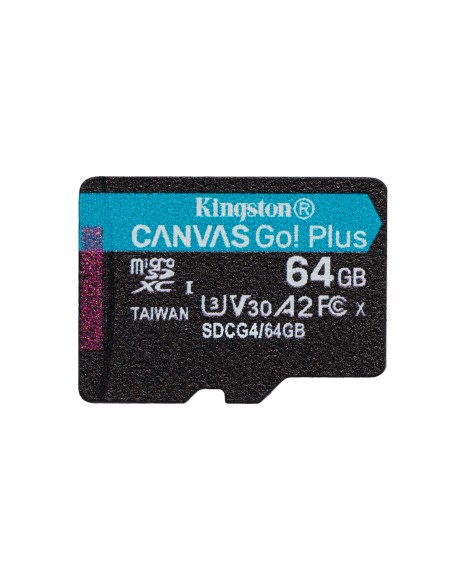Kingston Technology Tarjeta microSDXC Canvas Go Plus Gen4 de 64 GB, 200 MB s, A2 U3 V30 y adaptador Kingston Technology Tarjeta microSDXC Canvas Go Plus Gen4 de 64 GB, 200 MB s, A2 U3 V30 y adaptador