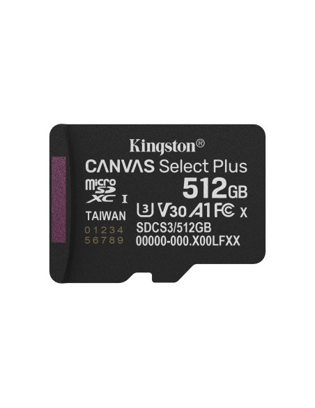 Kingston Technology 512GB microSDXC Canvas Select Plus Gen3 150MB s A1 (Incluye adaptador de SD) Kingston Technology 512GB microSDXC Canvas Select Plus Gen3 150MB s A1 (Incluye adaptador de SD)