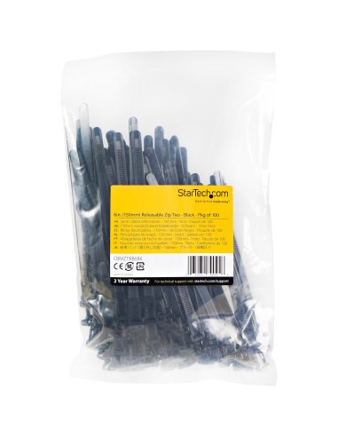 StarTech.com Bridas reutilizables de 15cm para cables - 7 mm de ancho, 35 mm de diámetro, soportan 22 kg de tensión, de nylon,