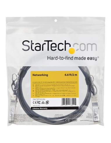 StarTech.com Cable de 2m Twinax SFP+ a SFP+ con Conexión Directa 10GbE- Compatible con DAC-SFP-10G-2M de Dell EMC - Cobre - DAC