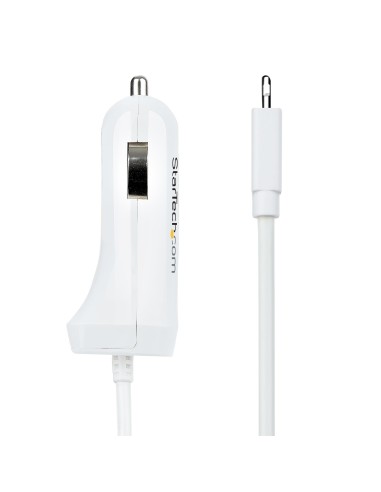 StarTech.com Cargador de Coche con Cable Rizado Lightning, Cable de 1m Rizado Lightning 12W Blanco, Cable Adaptador Cargador de