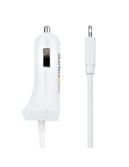 StarTech.com Cargador de Coche con Cable Rizado Lightning, Cable de 1m Rizado Lightning 12W Blanco, Cable Adaptador Cargador de