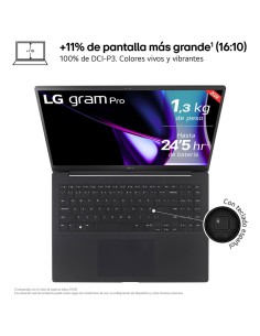 LG Gram Pro 16Z90SP Intel Core Ultra 7 155H Portátil 40,6 cm (16") WQXGA+ 32 GB LPDDR5-SDRAM 1 TB SSD Wi-Fi 6E (802.11ax) 2