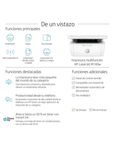 HP LaserJet M140w Inalámbrico Multifunction Blanco y negro Impresora, Fotocopiadora, escáner HP LaserJet M140w Inalámbrico Multifunction Blanco y negro Impresora, Fotocopiadora, escáner