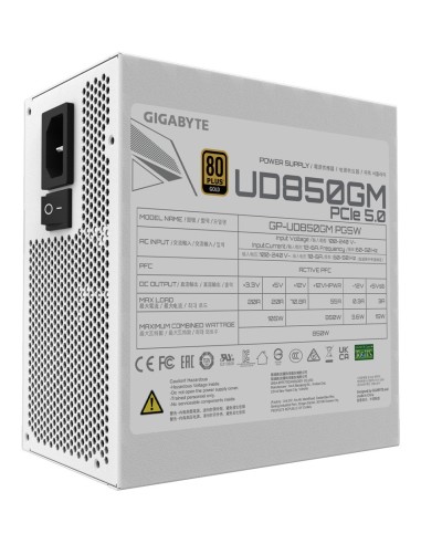 GIGABYTE UD850GM PG5W Fuente de Alimentación - PCIe 5.0, 80 PLUS Gold, Diseño totalmente modular, Ventilador de 120 mm,