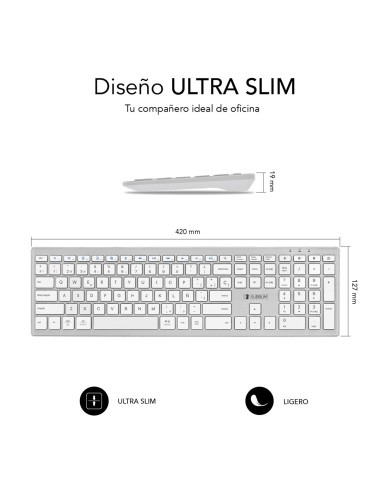 SUBBLIM Teclado Completo delgado inalámbrico Bluetooth Pure Extended Silver