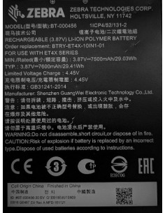 Zebra BTRY-ET4X-10IN1-01 accesorio o pieza de recambio para tableta Batería
