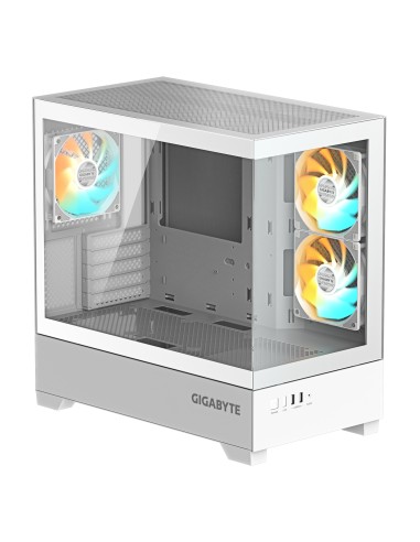 GIGABYTE C201 PANORAMIC ICE Caja para PC – Torre media, m-ATX, compatible con radiador de 360 mm, 3 ventiladores preinstalados,
