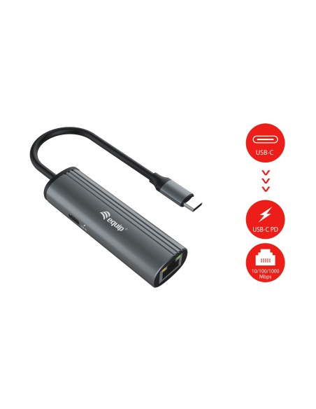 Equip Adaptador USB-C a red Gigabit RJ45 + 100W USB PD