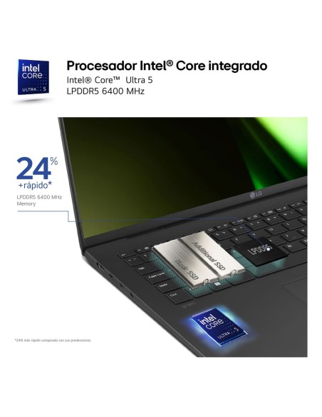 LG Gram 14Z90S Intel Core Ultra 5 125H Portátil 35,6 cm (14") WUXGA 16 GB LPDDR5-SDRAM 512 GB SSD Wi-Fi 6E (802.11ax) Windows