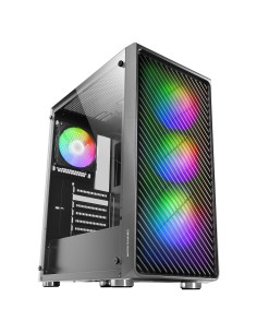 Mars Gaming MC-F, Semitorre Gaming ATX, Ventana Completa Cristal Templado, Frontal Metal-Mesh, 4X Ventiladores ARGB 120mm, Negro