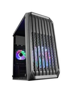 Mars Gaming MC-S2, Caja PC Compacta Gaming Micro-ATX, 2 Ventiladores FRGB Raibow con Rejilla Frontal, Ventana Lateral Completa,