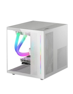 Mars Gaming MC-VIEW, Caja PC Gaming Micro-ATX con Cristal Templado Continuo 90º, Mini Torre PC con Doble Cámara, Soporte