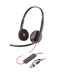 HP Poly Auriculares Poly Blackwire 3220 estéreo USB-C negro + adaptador USB-C A (paquete)