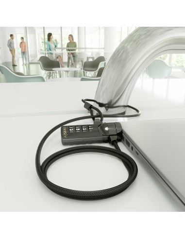 AISENS Cable de seguridad con cerradura de combinación para Ordenador, Monitor, Portátil 1.5m